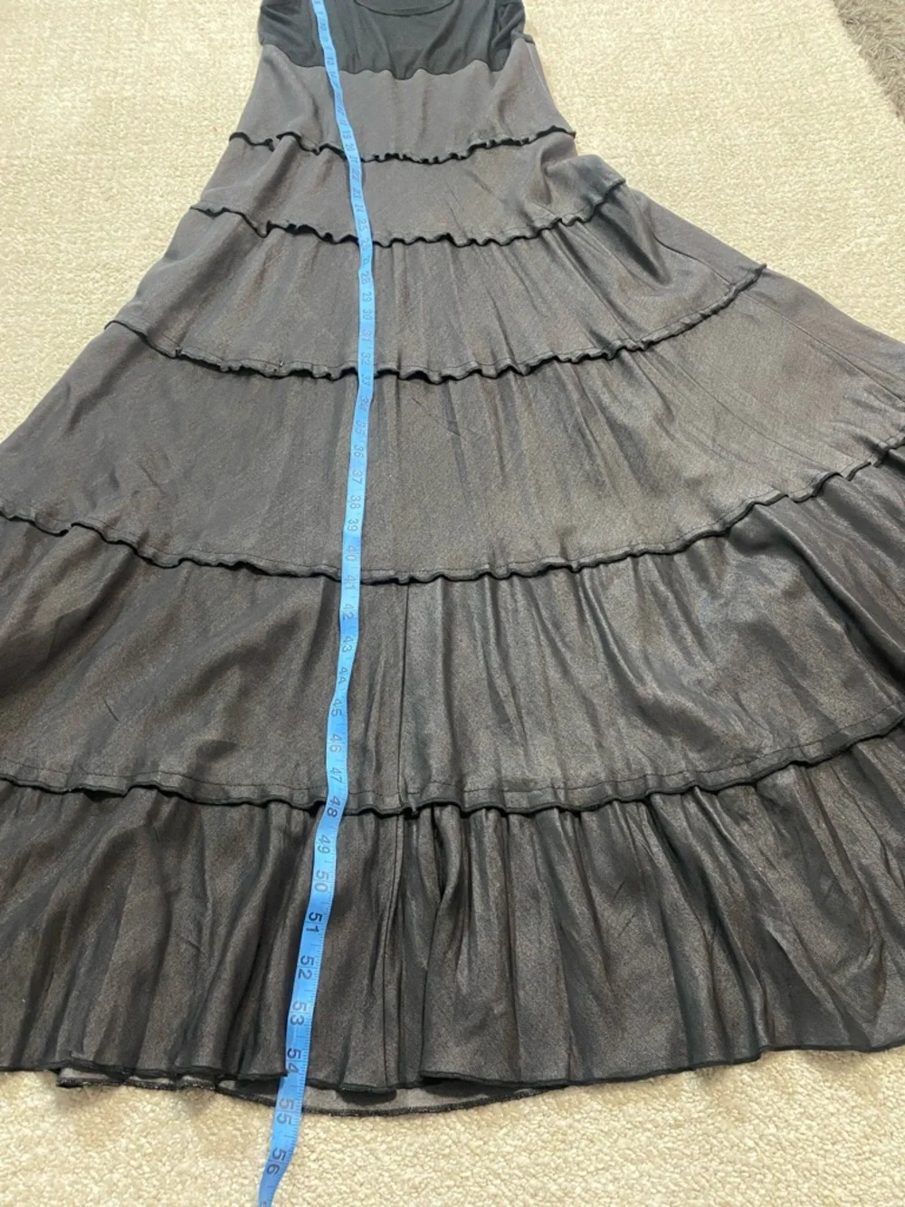 Sleeveless Black Top with Charcoal Tiered Maxi Skirt Karen by Kane Dress SizeS